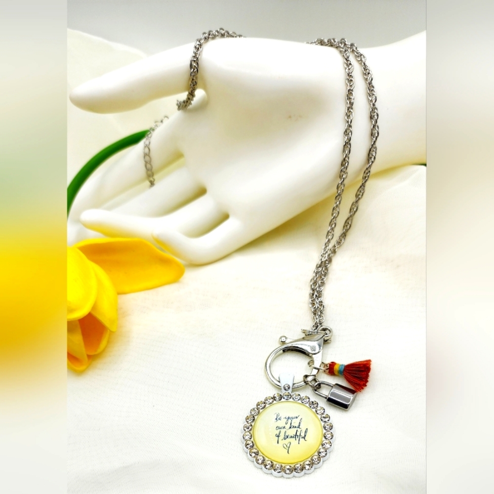 Thin silver chain necklace, 26inch dangle charms